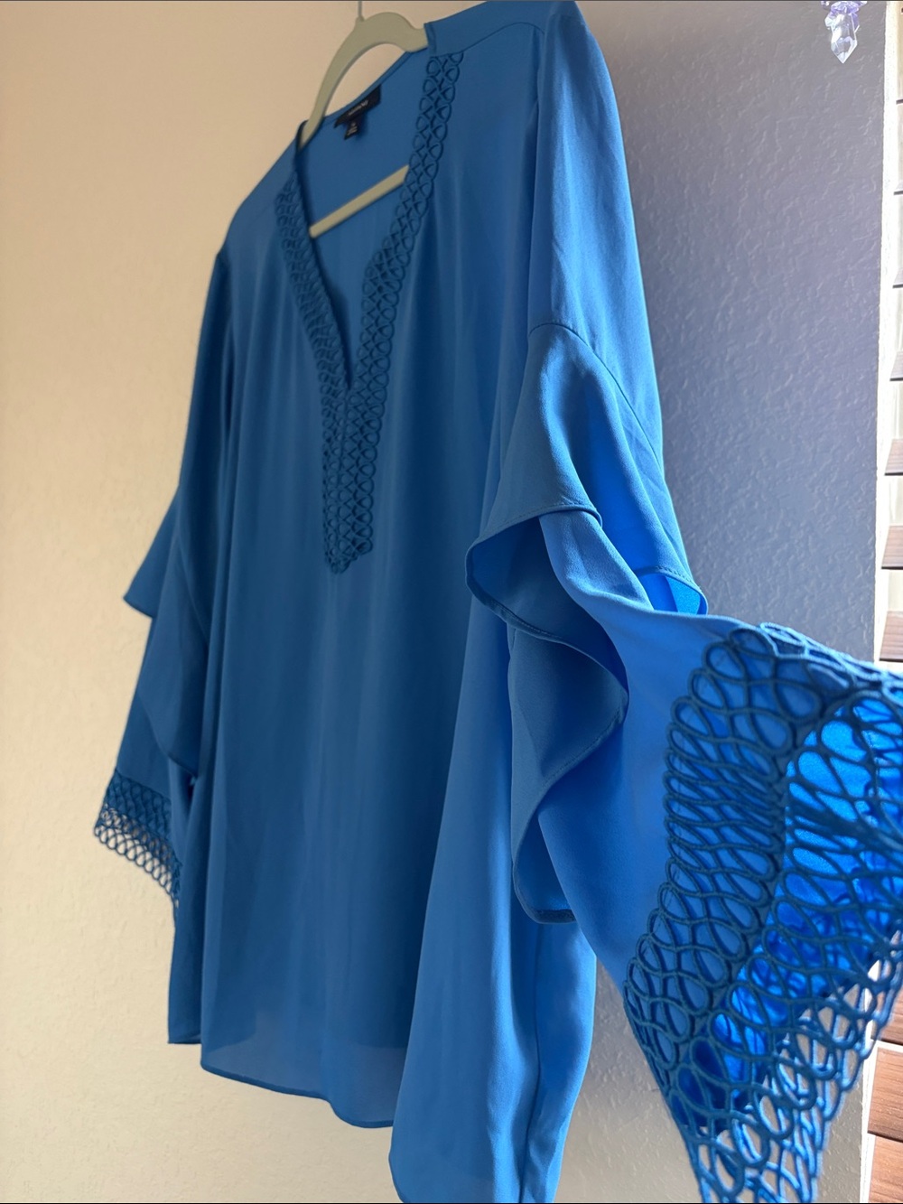 Alfani Blue Crochet-Trim V-Neck Top